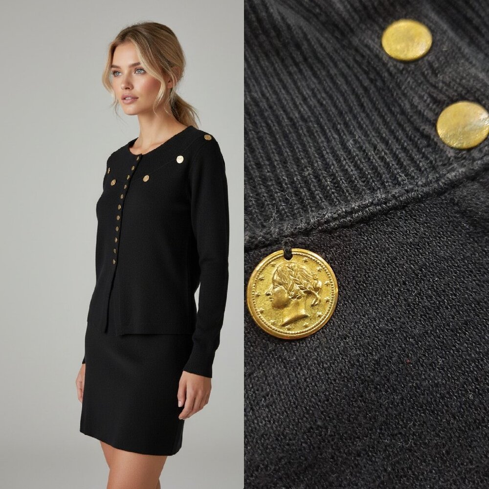 Vtg 70s gold coin embellished skirt & sweater set - Pony Club brand